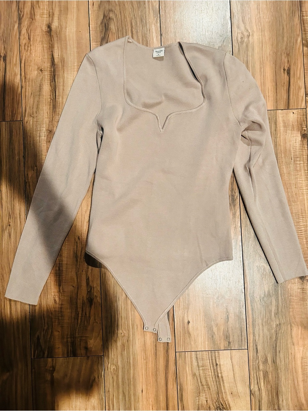 Abercrombie & Fitch Mauve-Taupe Notch-Neck Long Sleeve Bodysuit